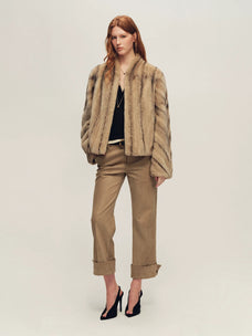 Firelady Fur Women's Short Mink Fur Coat - V-Neck in Black Cross Biscuit - view 2