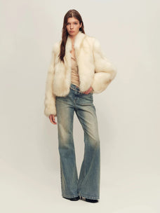 Firelady Fur Women's Cropped Saga Fox Fur Jacket - apricot brown front