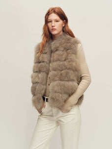 Firelady Fur Women's Fox Fur Vest - Stand Collar in Lavender Taupe - view 2