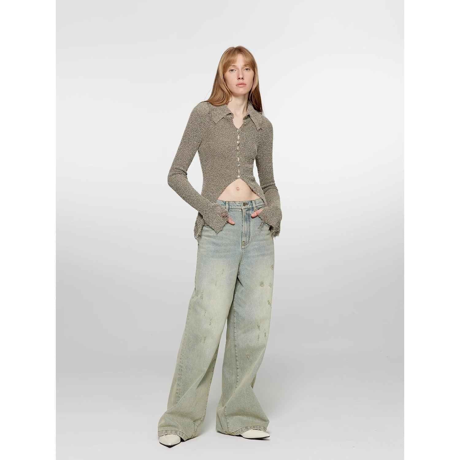 "90 Street" Retro Washed Distressed Straight Leg Wide Leg Low Crotch Jeans Women's Loose Pants - variant_title