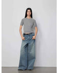 "90 Street" Retro Washed Distressed Straight Leg Wide Leg Low Crotch Jeans Women's Loose Pants - variant_title