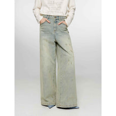 "90 Street" Retro Washed Distressed Straight Leg Wide Leg Low Crotch Jeans Women's Loose Pants - variant_title