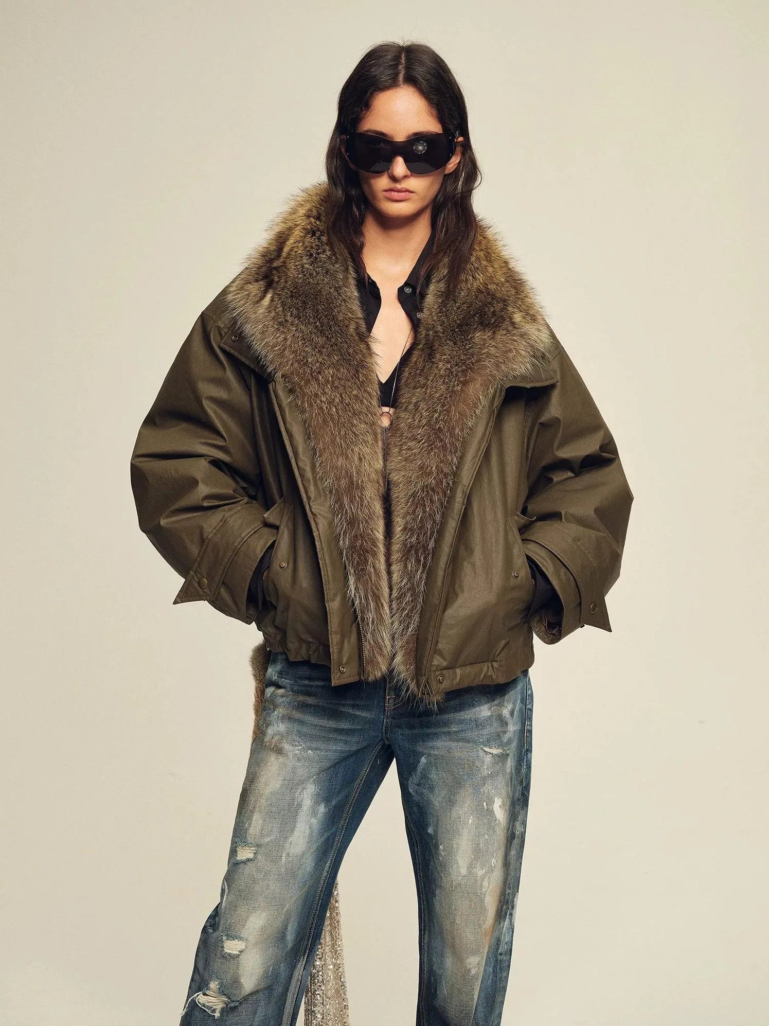 Firelady Fur Women's down fur parka Coyote and Raccoon Fur Collar-“The long night is coming”