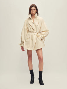 Firelady Fur Women's Belted Down Trench Coat with Detachable Shearling Collar