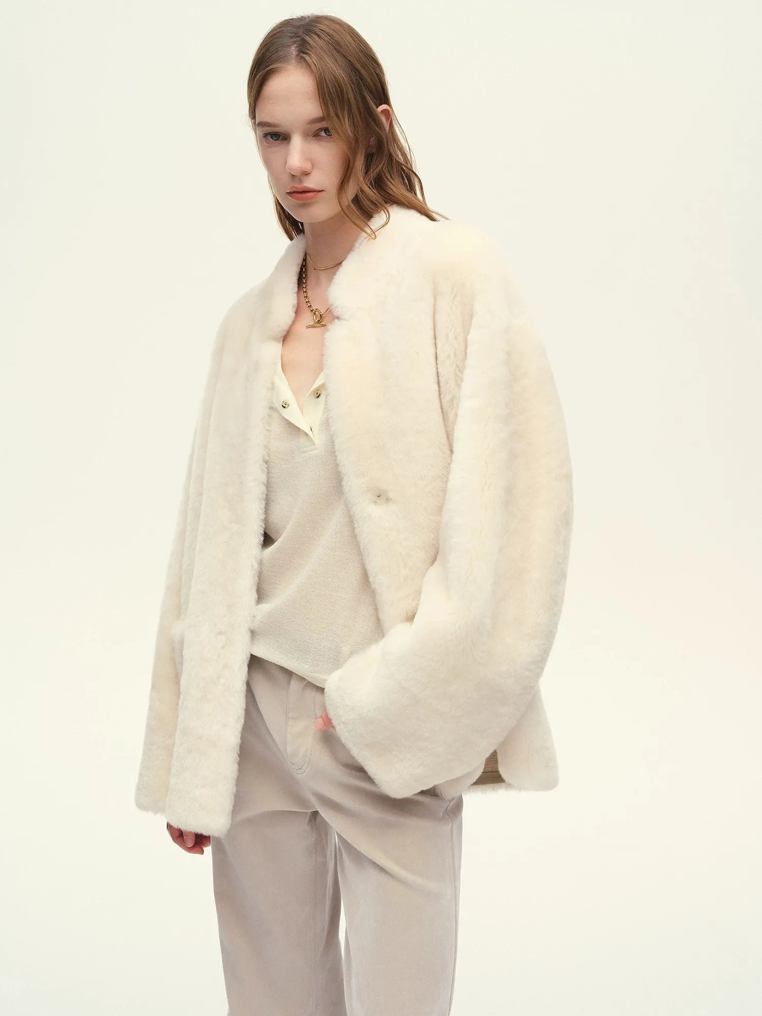 Firelady Fur Women's South African Loman Shearling Coat – Mid-Length Stand Collar