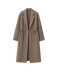 "Desert Heart"women's original color wool peaked lapel drawstring mid-length wool coat