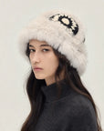 Milk tea rabbit fur knitted plush hat side styling - Fireladyfur