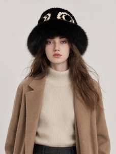 Ethnic style mink warm ear protection fox fur bucket hat