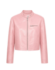 Firelady Fur Cropped Stand Collar Leather Moto Jacket For Women Biker Outerwear "Punk Party"