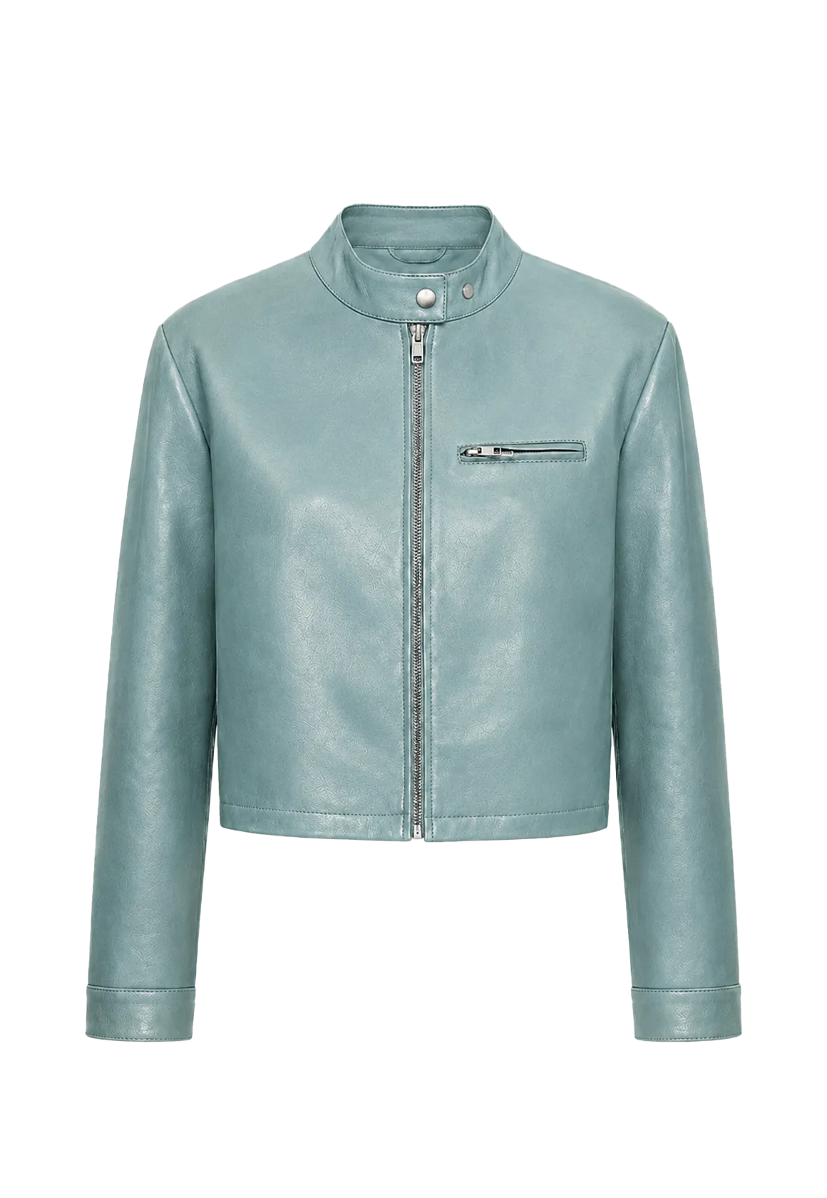 Firelady Fur Punk Party blue vegetable-tanned goatskin leather moto jacket product cutout