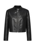 Firelady Fur Cropped Stand Collar Leather Moto Jacket For Women Biker Outerwear "Punk Party"