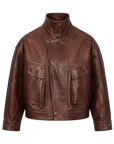 Firelady Fur Lambskin Leather Jacket – Vintage Vegetable-Tanned Funnel Neck "New York Twilight"