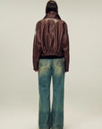 Firelady Fur Lambskin Leather Jacket – Vintage Vegetable-Tanned Funnel Neck "New York Twilight"