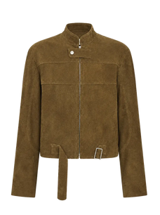 Firelady Fur Caramel Mountain suede leather biker jacket product cutout