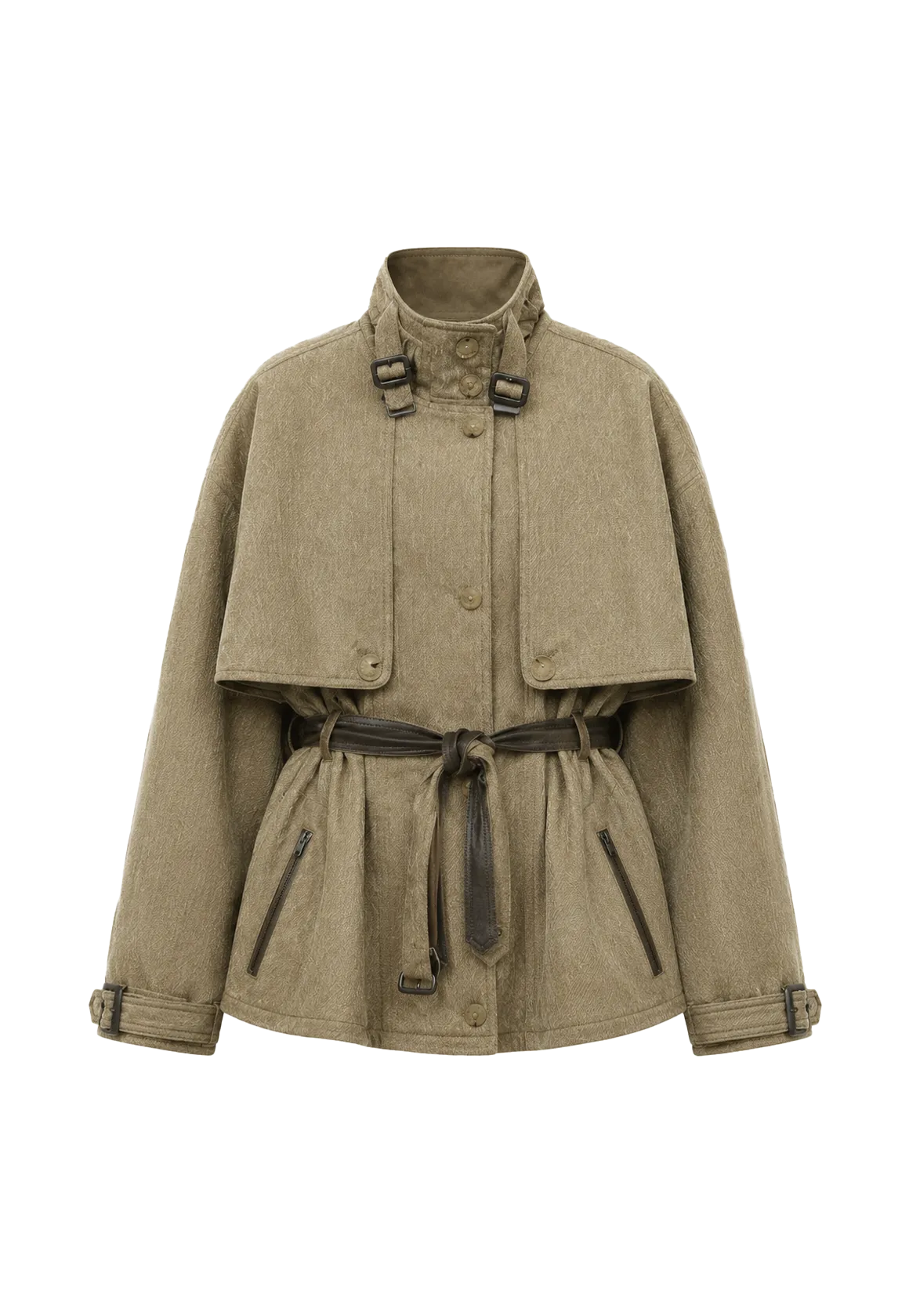Trench-coat ceinturé pour femme Firelady - Veste courte à épaules tombantes | Style « Rétro Voyageur »