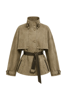 Firelady Fur Women's Belted Trench Coat - Drop Shoulder Short Jacket | "Retro Traveler" Style