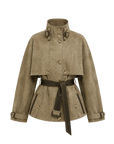 Firelady Fur Women's Belted Trench Coat - Drop Shoulder Short Jacket | "Retro Traveler" Style