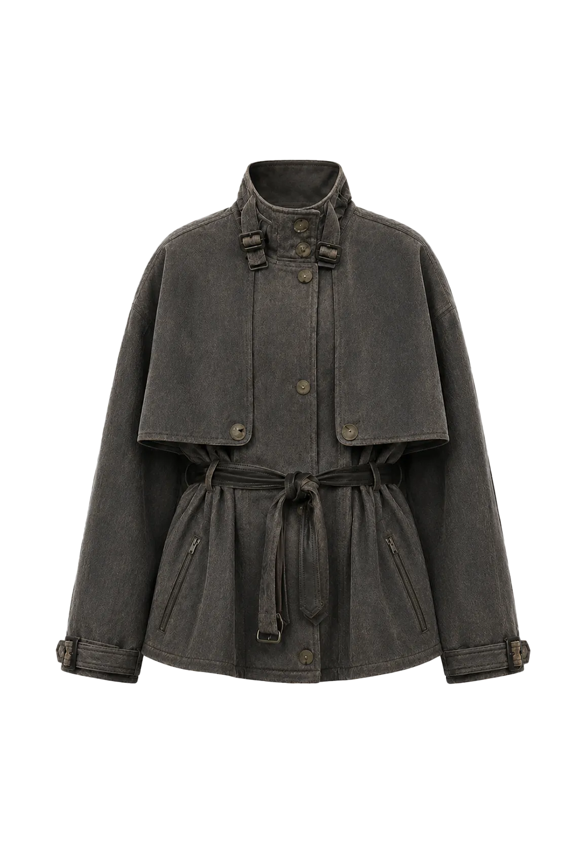 Trench-coat ceinturé pour femme Firelady - Veste courte à épaules tombantes | Style « Rétro Voyageur »