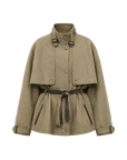 Firelady Fur Women's Belted Trench Coat - Drop Shoulder Short Jacket | "Retro Traveler" Style
