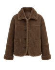 Firelady Fur Women‘s Contrast-Collar Shearling Coat with Shaved Leather Trim & Merino Shearling