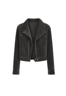 FireladyFur Women's Cropped Biker Jacket - Flocked Denim Moto Coat