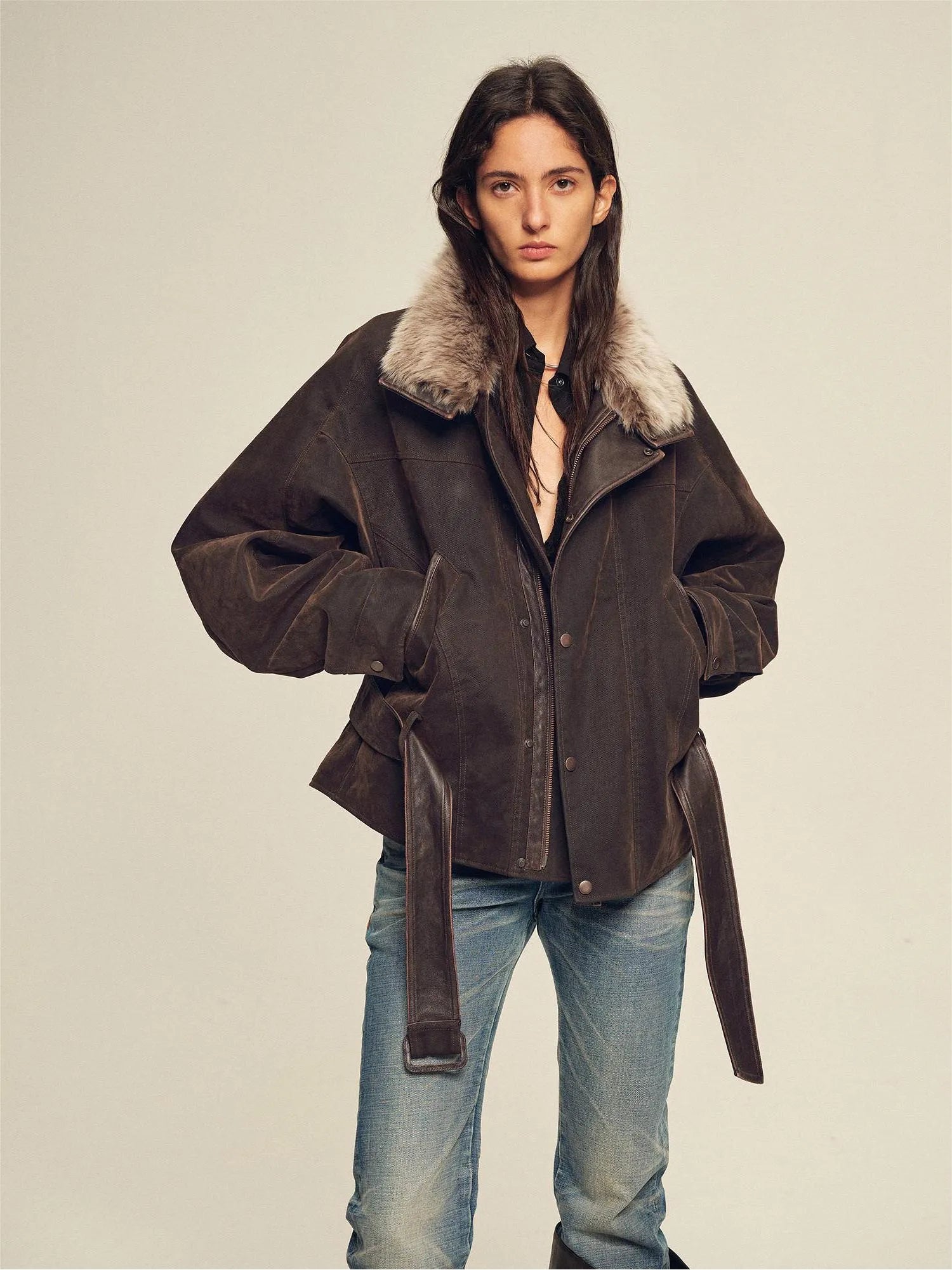 Firelady Fur Women's Goose Down Parka Coat with Detachable Toscana Shearling Fur Collar“Modern Traveler”