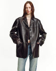 Firelady Fur Women's Lightweight Spray-Finish Sheepskin Blazer, Vintage Relaxed Fit Leather Jacket