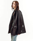 Firelady Fur Women's Lightweight Spray-Finish Sheepskin Blazer, Vintage Relaxed Fit Leather Jacket