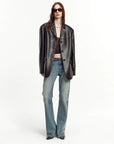 Firelady Fur Women's Lightweight Spray-Finish Sheepskin Blazer, Vintage Relaxed Fit Leather Jacket