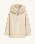 Firelady Fur Women's Merino Shearling Coat | Layered Patch-Dyed Raccoon Fur Collar“Hokkaido Melody”