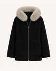 Firelady Fur Women's Merino Shearling Coat | Layered Patch-Dyed Raccoon Fur Collar“Hokkaido Melody”