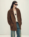 Firelady Fur Women’s Oversized Suede Blazer – Sheepskin Leather, Relaxed Fit, Lapel Colla