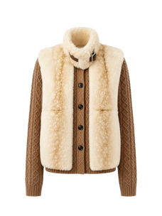 Veste en fourrure de lapin Rex pour femme Firelady avec manches amovibles en maille torsadée "Fawn Reverie"