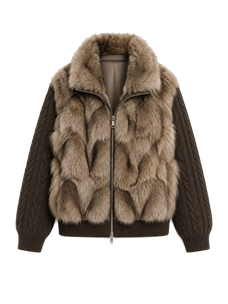 Firelady Fur Women's Saga Furs Fox Fur Jacket with Removable Wool-Knit Sleeves "Caramel Mocha"