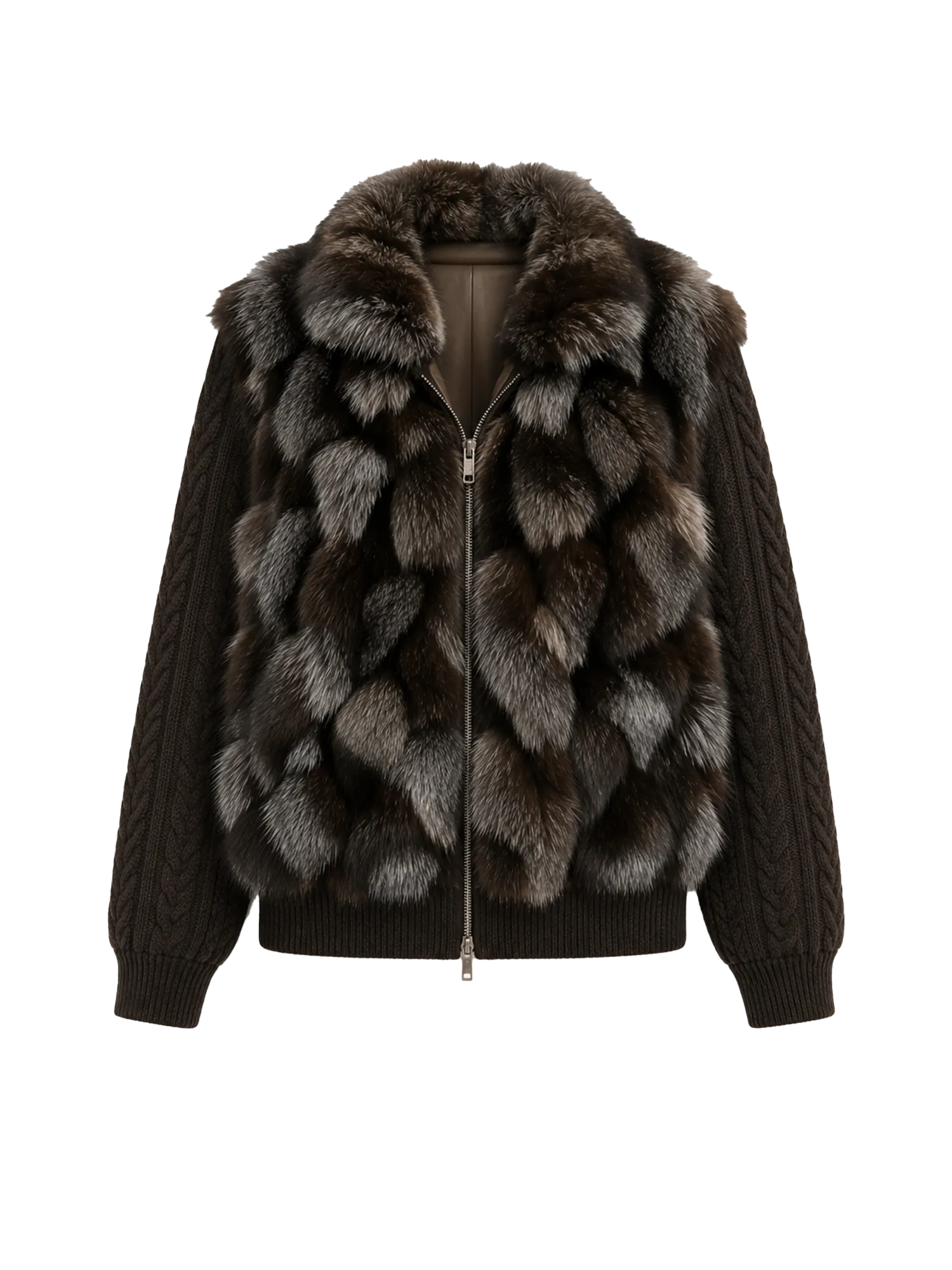 Firelady Fur Women's Saga Furs Fox Fur Jacket with Removable Wool-Knit Sleeves "Caramel Mocha"