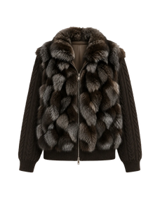 Firelady Fur Women's Saga Furs Fox Fur Jacket with Removable Wool-Knit Sleeves "Caramel Mocha"