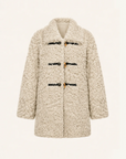 Firelady Fur Women's Sheepskin Wool Coat - Water Ripple Pattern Horn Button Mid-Length Jacket "Moro Garden"