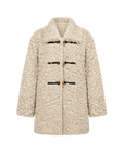 Firelady Fur Women's Sheepskin Wool Coat - Water Ripple Pattern Horn Button Mid-Length Jacket "Moro Garden"