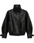 Firelady Fur Women's Turkish Lambskin Funnel Neck Leather Jacket - Weekend Street Style Short Trench Coat