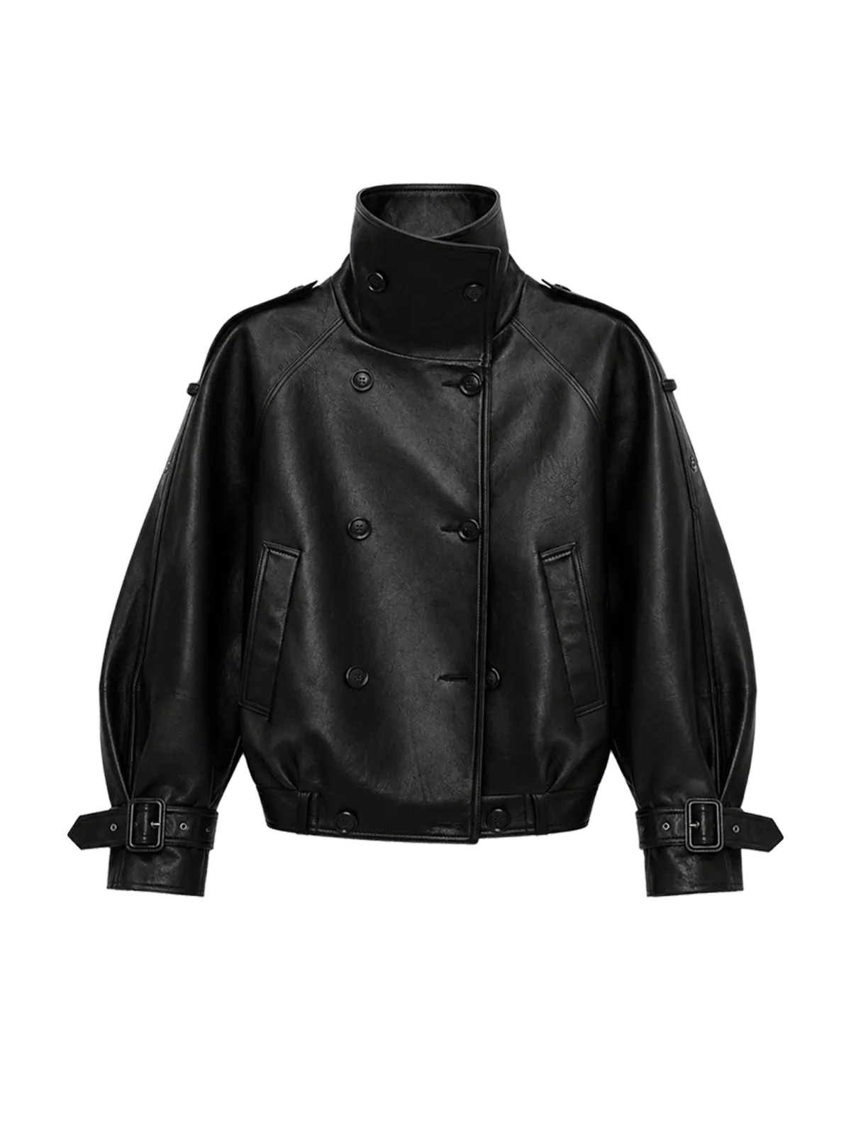 Firelady Fur Women's Turkish Lambskin Funnel Neck Leather Jacket - Weekend Street Style Short Trench Coat