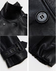 Firelady Fur Women's Turkish Lambskin Funnel Neck Leather Jacket - Weekend Street Style Short Trench Coat