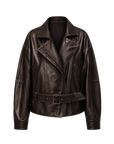 Firelady Fur Women's Two-Tone Waxed Sheepskin Leather Jacket-Belted Lapel Short Coat "Modern Queen"