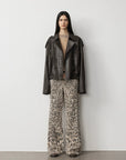 Firelady Fur Women‘s Vintage Waxed Lambskin Trench Style Bomber Leather Jacket “Fashion Boundaries”