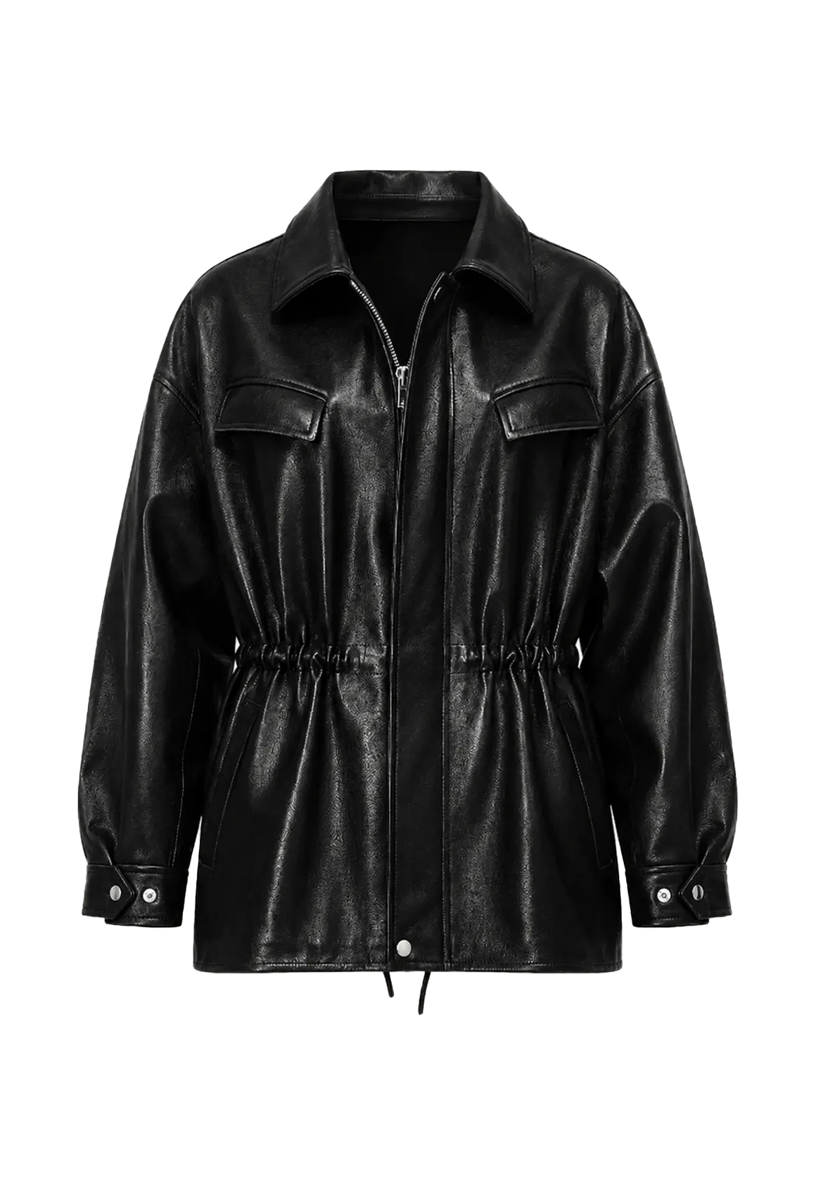 Firelady Fur Time Traveler drawstring waist leather jacket alternate product cutout