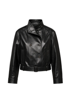 Firelady Fur Heartbeat Radio belted waxed sheepskin biker jacket product cutout