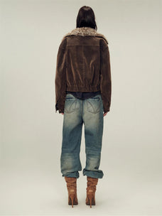 Parka en jean et fourrure véritable pour femme Firelady | Col en fourrure amovible et garnissage 90 % duvet d'oie blanc « Wander Free »