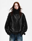 Firelady Fur Women's Turkish Lambskin Funnel Neck Leather Jacket - Weekend Street Style Short Trench Coat