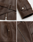 Firelady Fur Women's Vintage Light Waxed Sheepskin Moto Jacket | Adjustable Waist Biker Coat