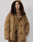 Fireladyfur Women's Down Parka with Fox Fur and Large Lapel“Street Badge”
