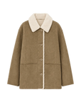 Fireladyfur Women's Faux Leather Shearling Jacket - Casual Furry Lapel Wool Coat